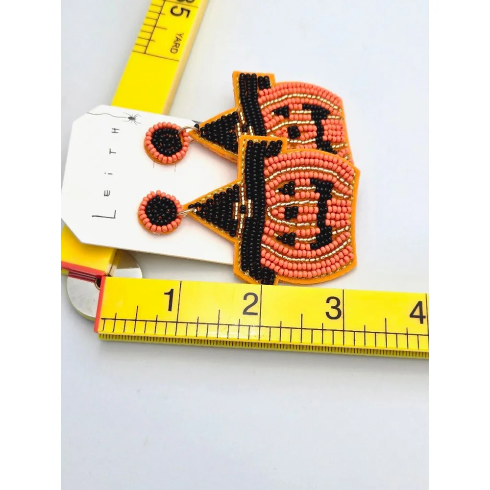 Leith Orange & Black Beaded Pumpkin Earrings, NWT , Halloween Fun, Stud Closure